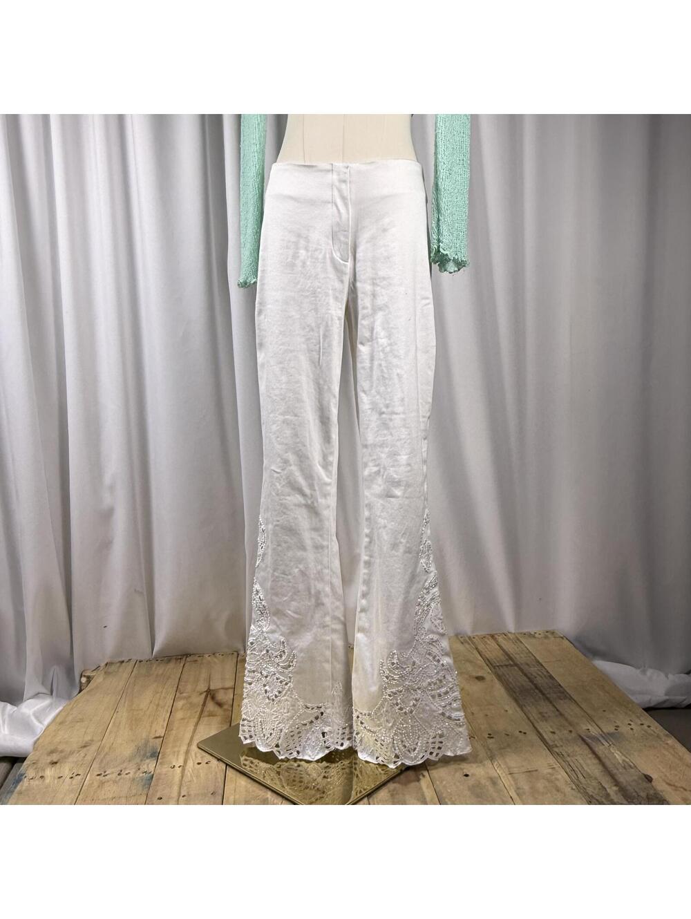 Beautiful handbeaded flared white lowwaist pants